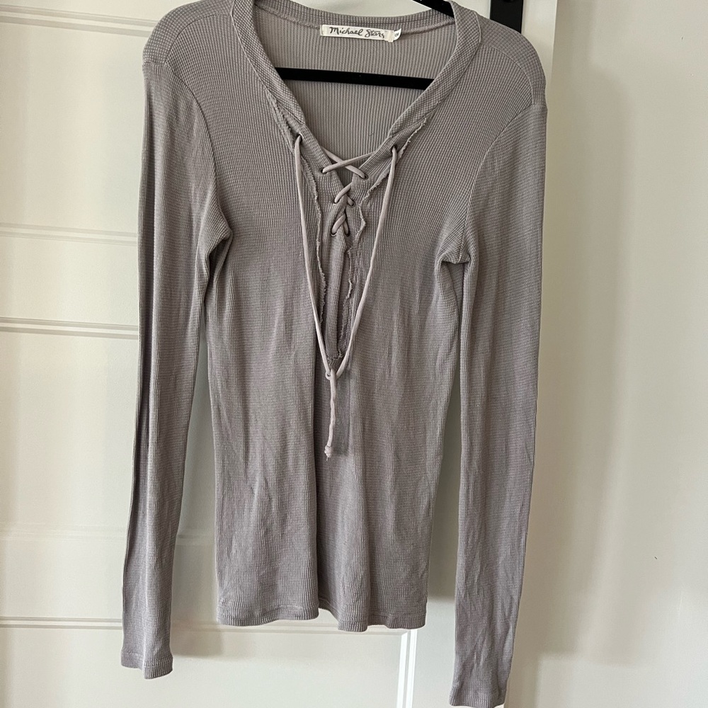 MICHAEL STARS grey lace up long sleeve top
